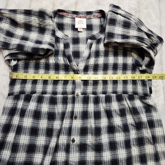 Mini shirt Dress Plaid  Button down Country dress Black Cream Size S-M KNOX ROSE - Picture 9 of 15